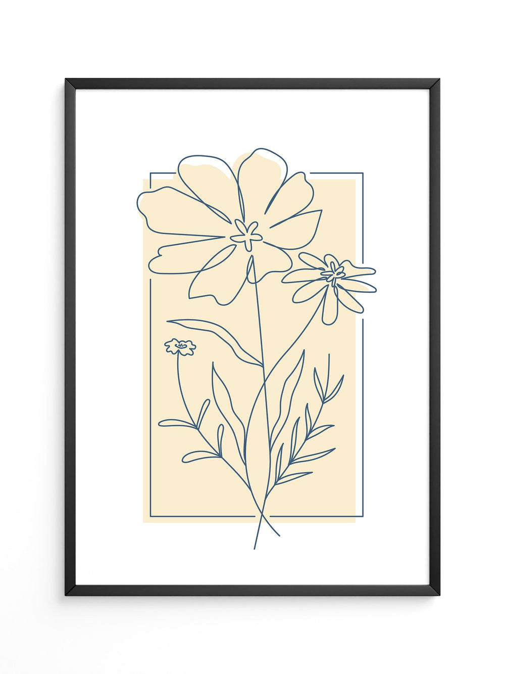 Einlinien Zeichnung Blumen Beige