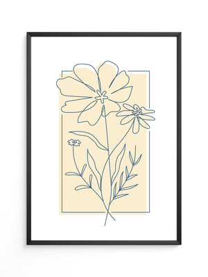 Einlinien Zeichnung Blumen Beige