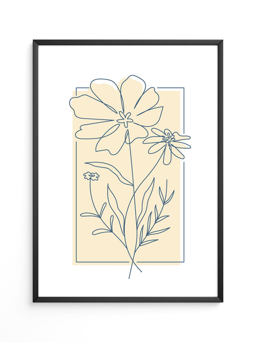 Einlinien Zeichnung Blumen Beige