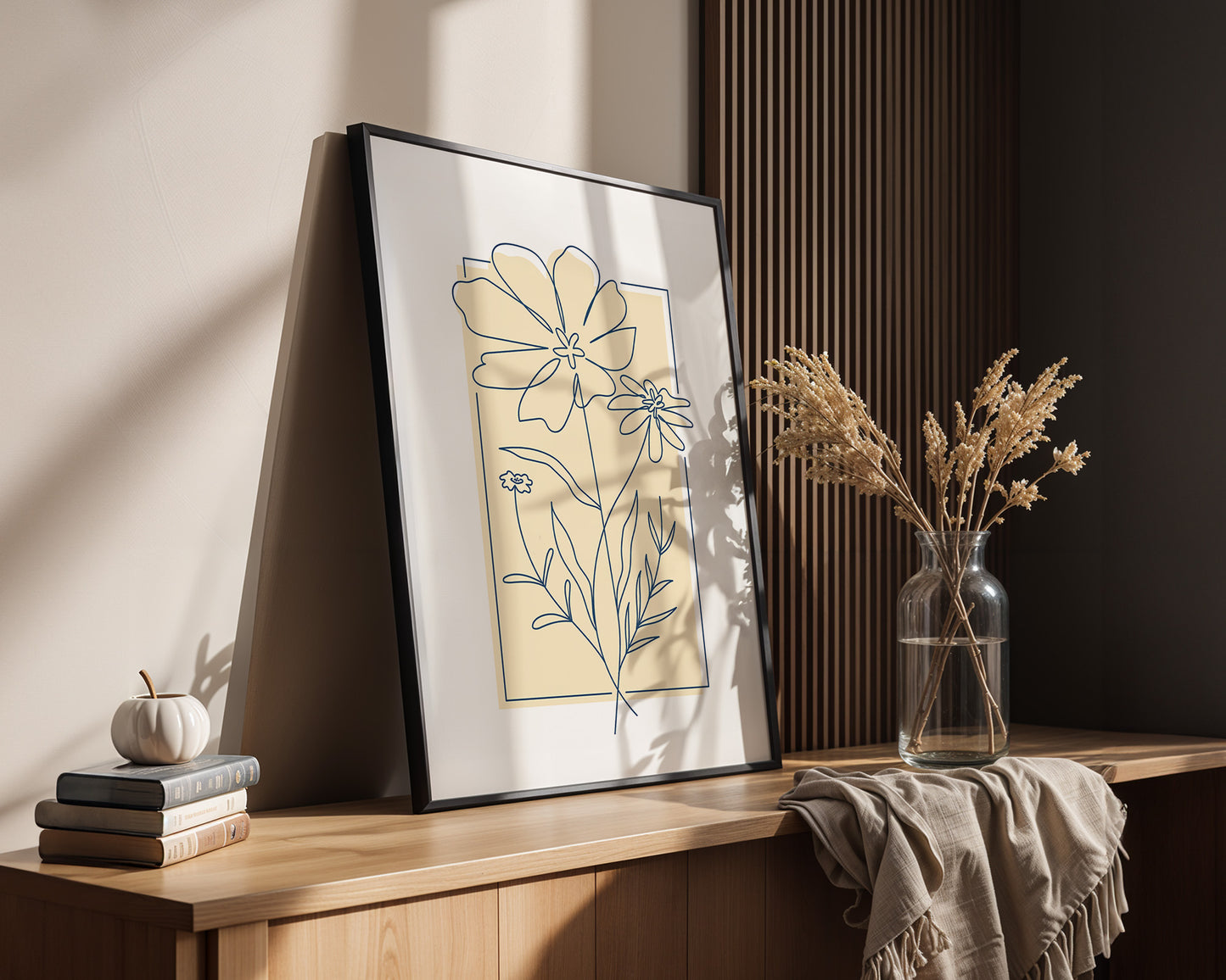 Einlinien Zeichnung Blumen Beige