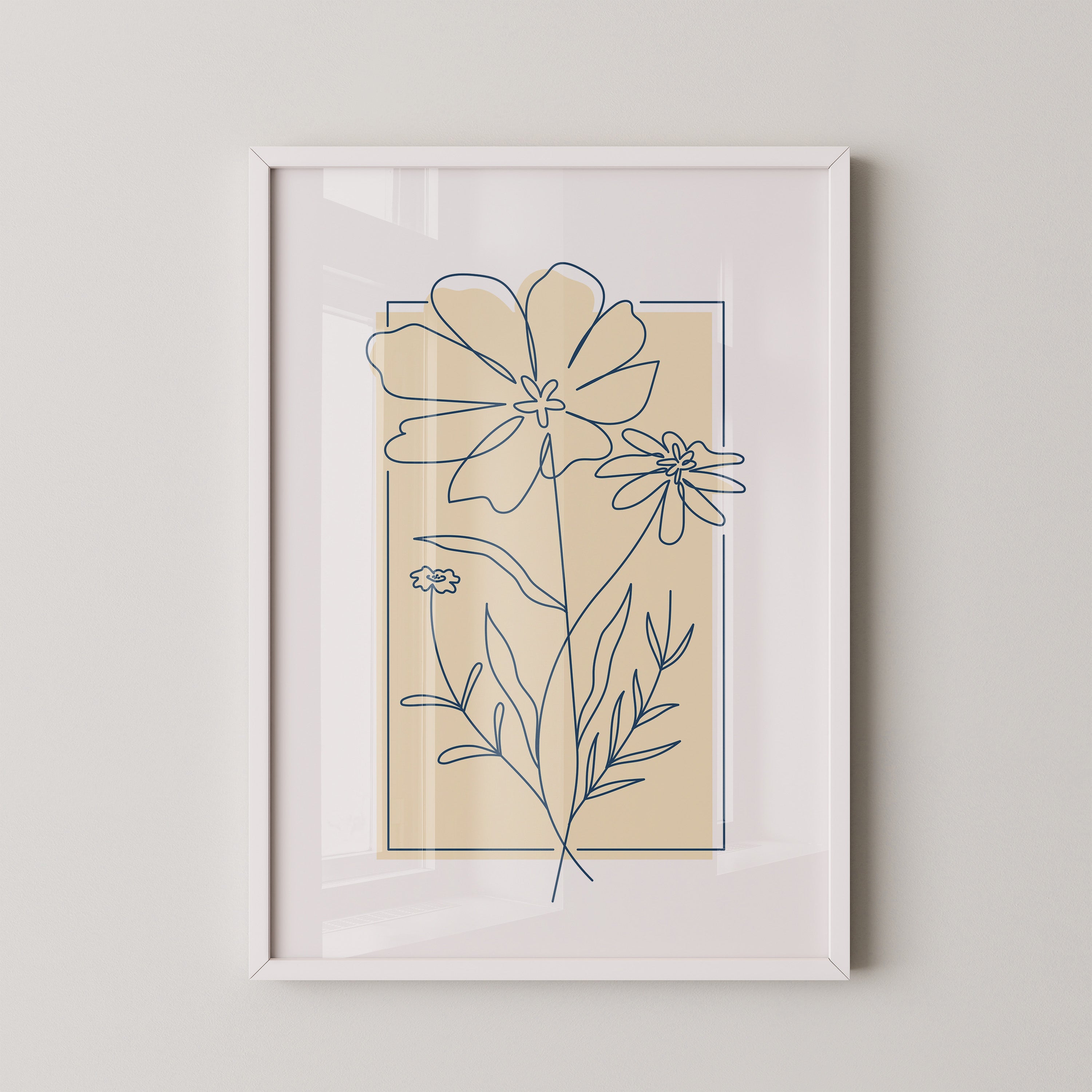 Einlinien Zeichnung Blumen Beige