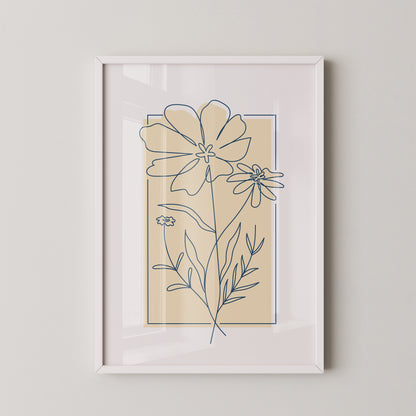 Einlinien Zeichnung Blumen Beige