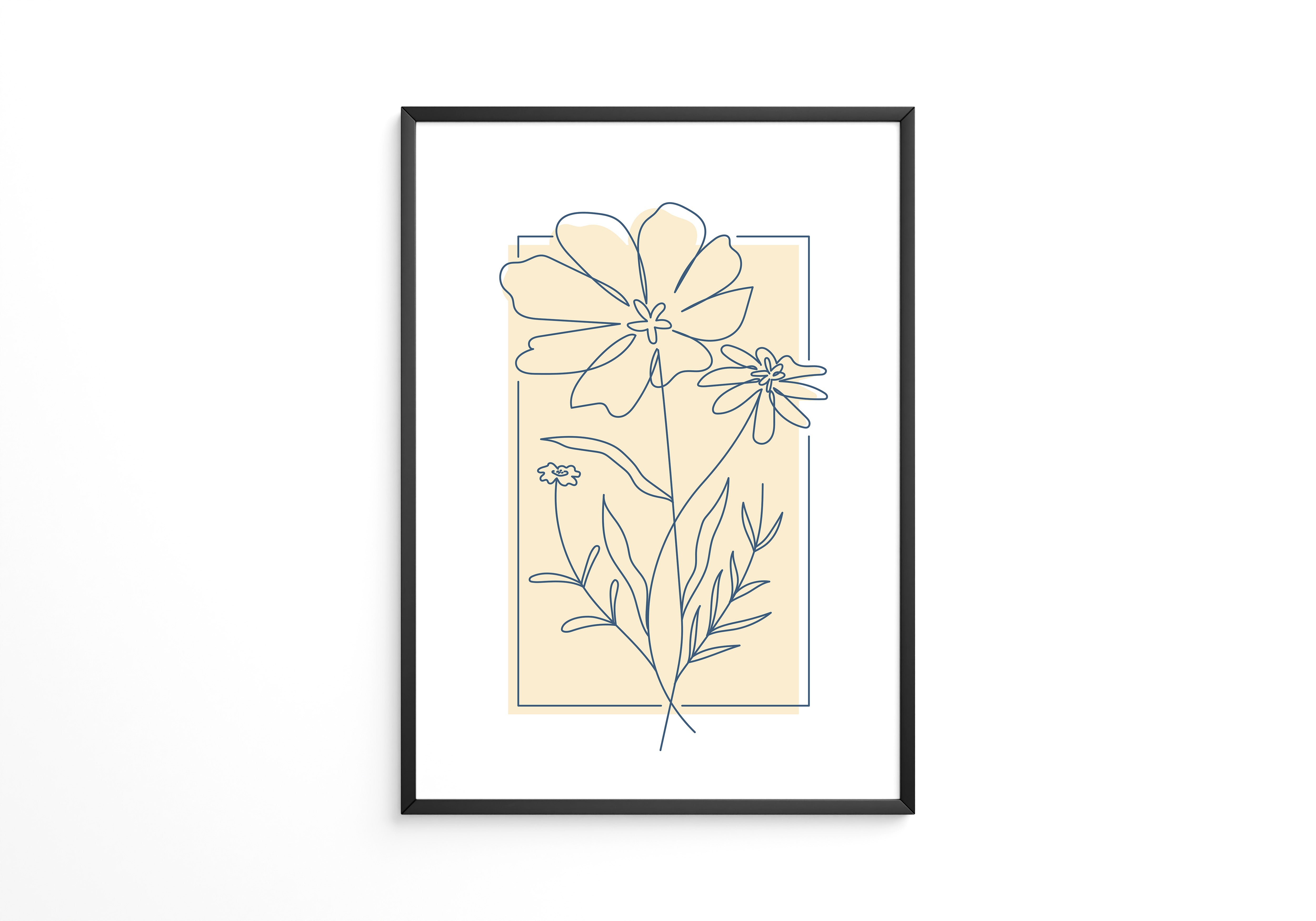 Einlinien Zeichnung Blumen Beige