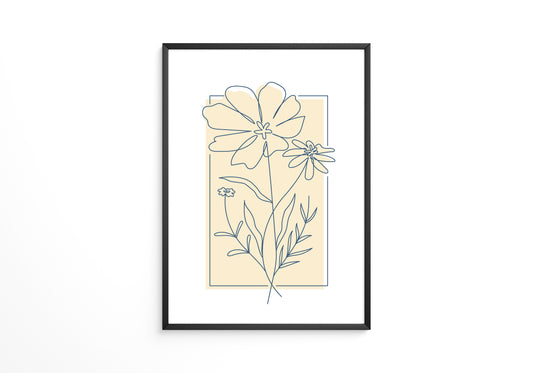 Einlinien Zeichnung Blumen Beige