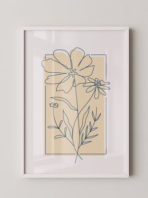 Einlinien Zeichnung Blumen Beige