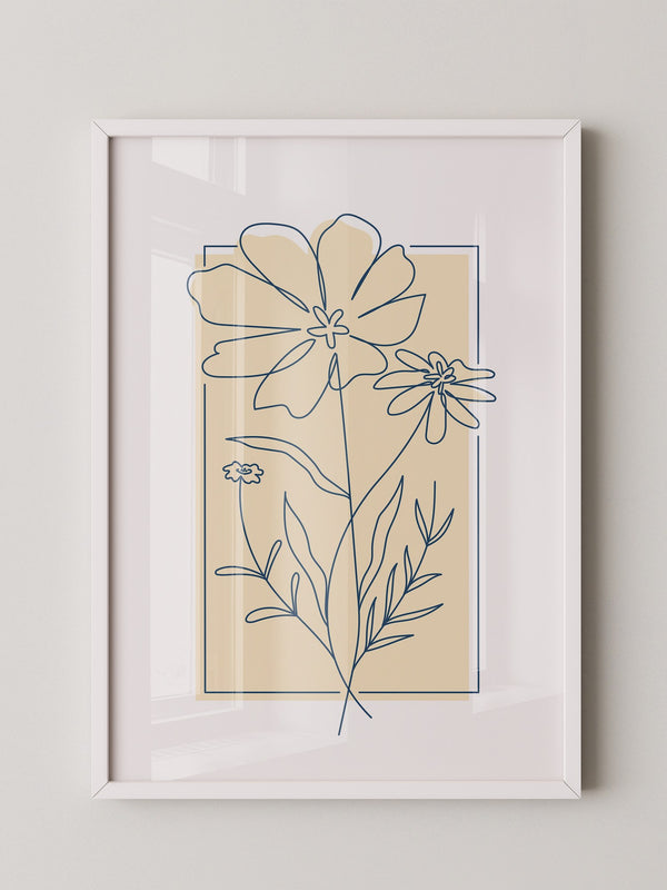 Einlinien Zeichnung Blumen Beige