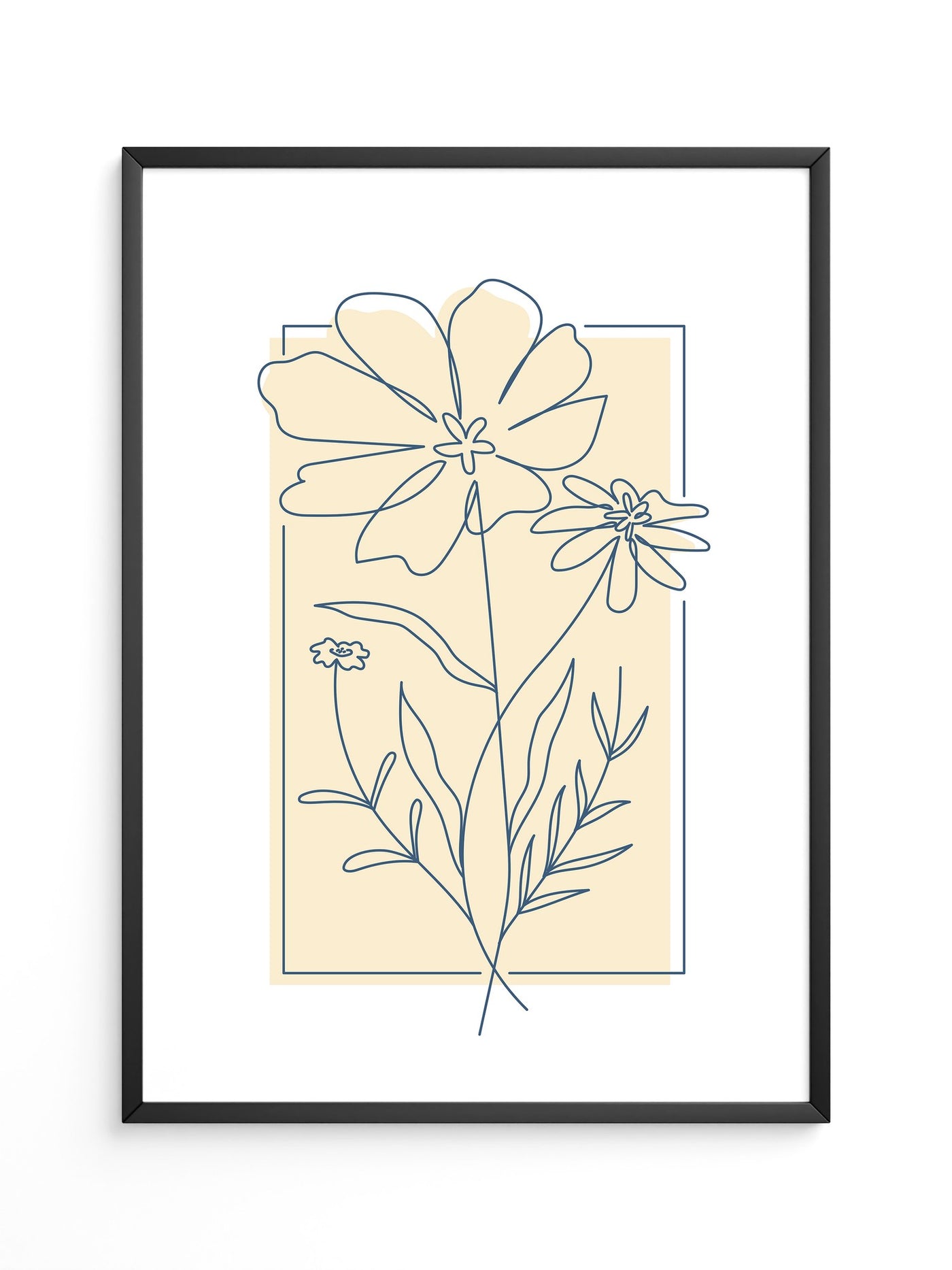 Einlinien Zeichnung Blumen Beige