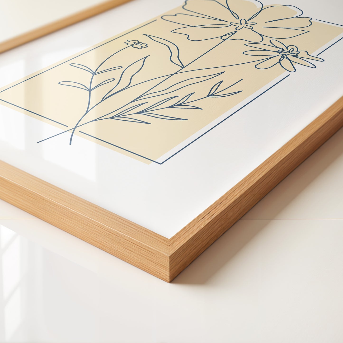Einlinien Zeichnung Blumen Beige