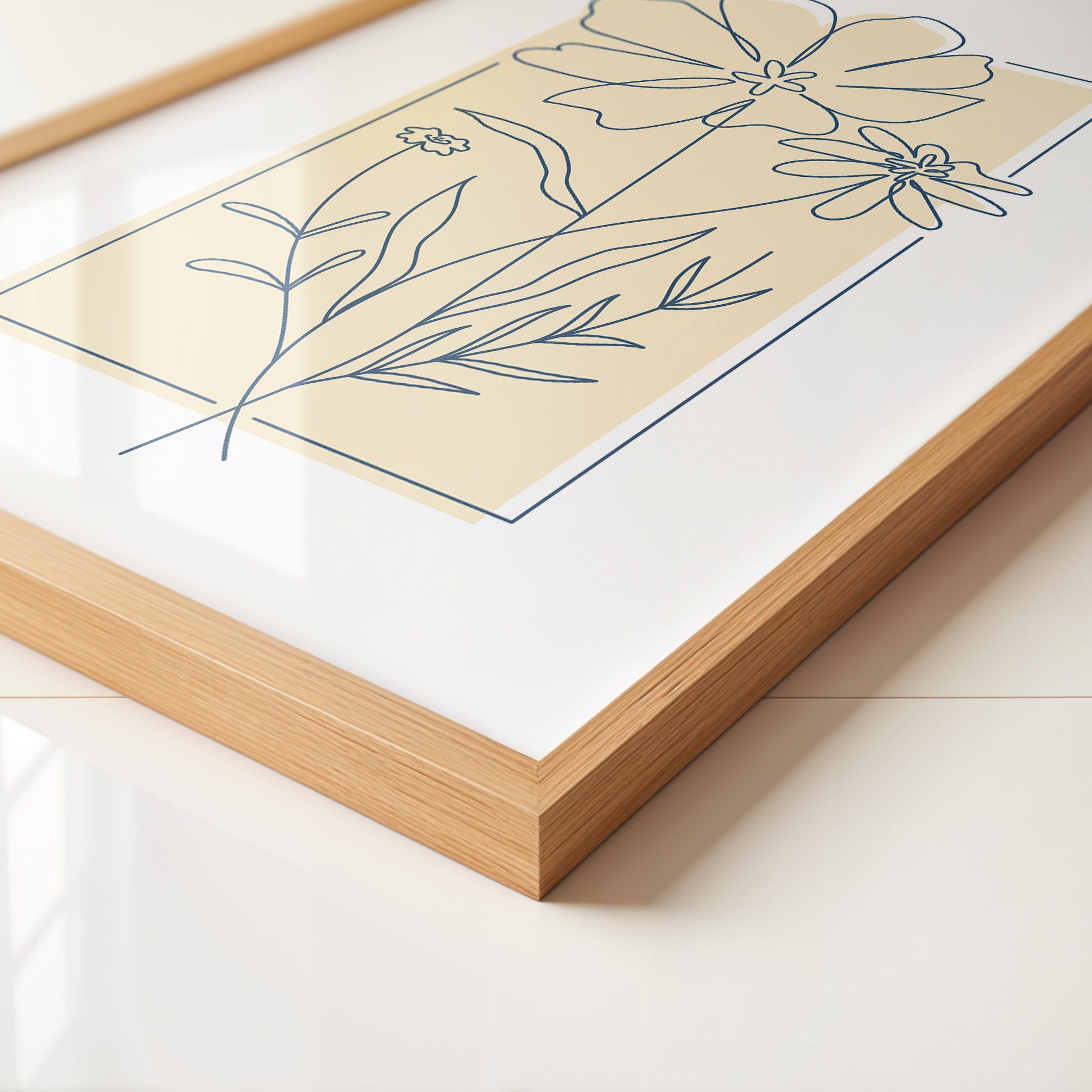 Einlinien Zeichnung Blumen Beige