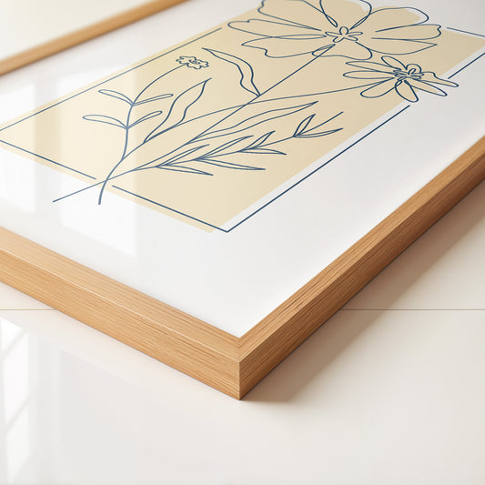 Einlinien Zeichnung Blumen Beige