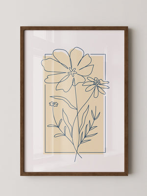 Einlinien Zeichnung Blumen Beige