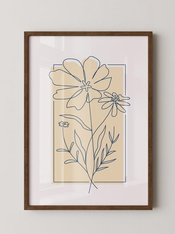 Einlinien Zeichnung Blumen Beige