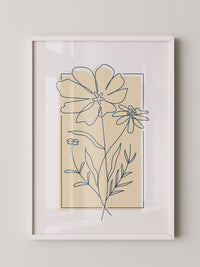 Einlinien Zeichnung Blumen Beige