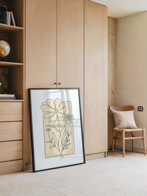 Einlinien Zeichnung Blumen Beige