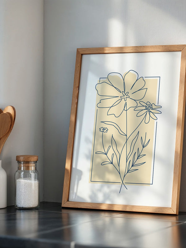 Einlinien Zeichnung Blumen Beige