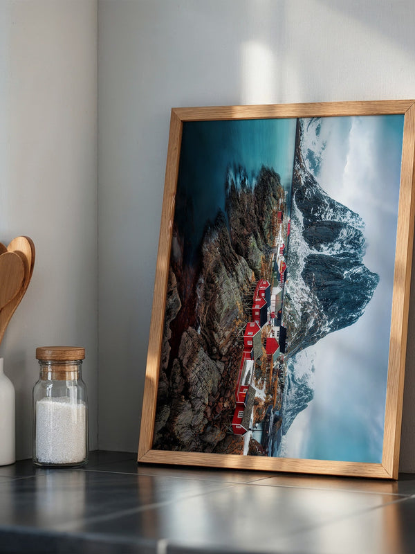 Fjorddorf Rot Winterpanorama