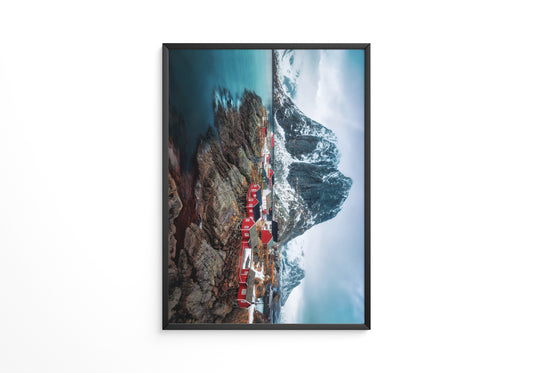 Fjorddorf Rot Winterpanorama