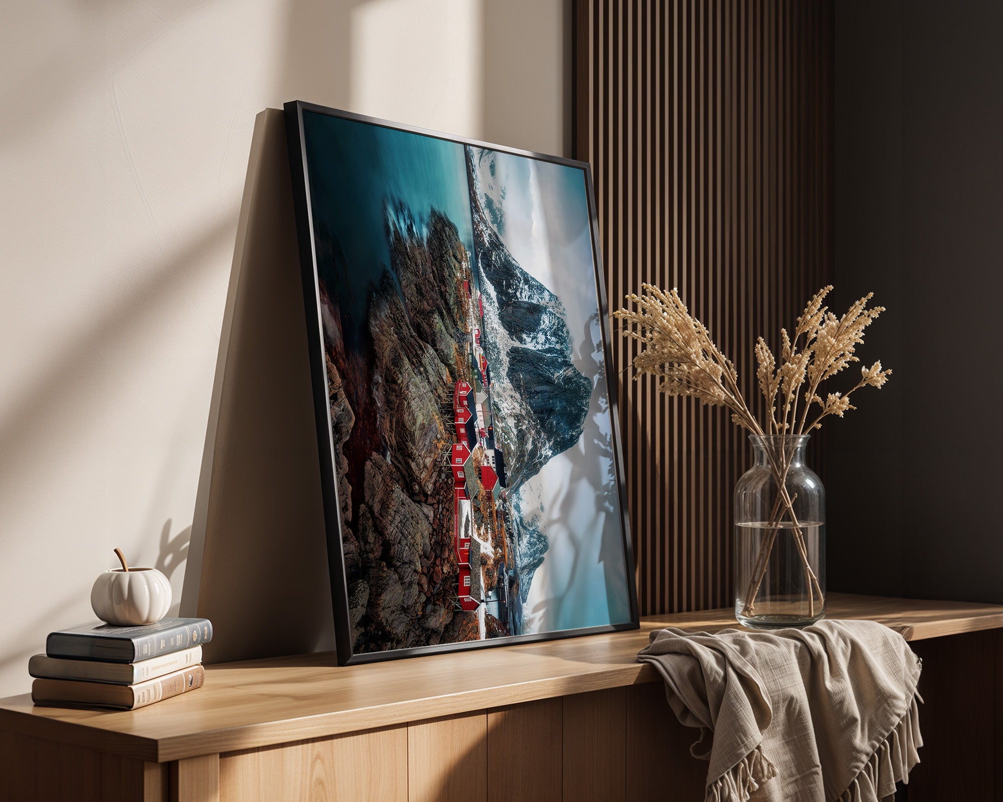 Fjorddorf Rot Winterpanorama