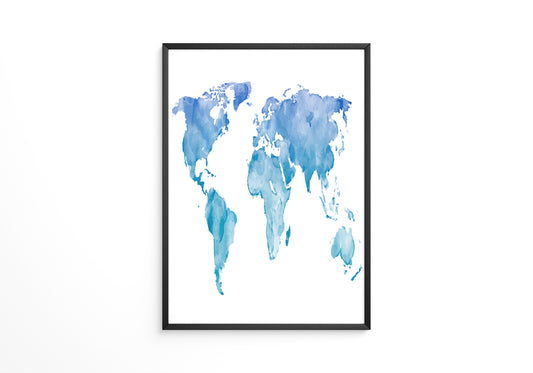 Weltkarte Aquarell Blau