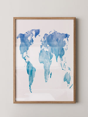 Weltkarte Aquarell Blau