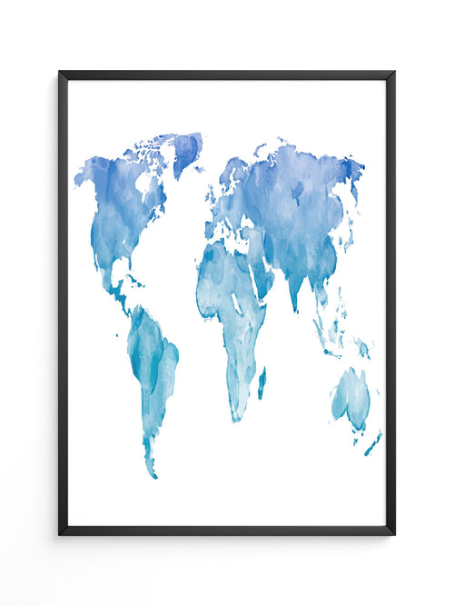 Weltkarte Aquarell Blau