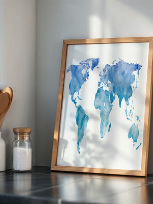 Weltkarte Aquarell Blau