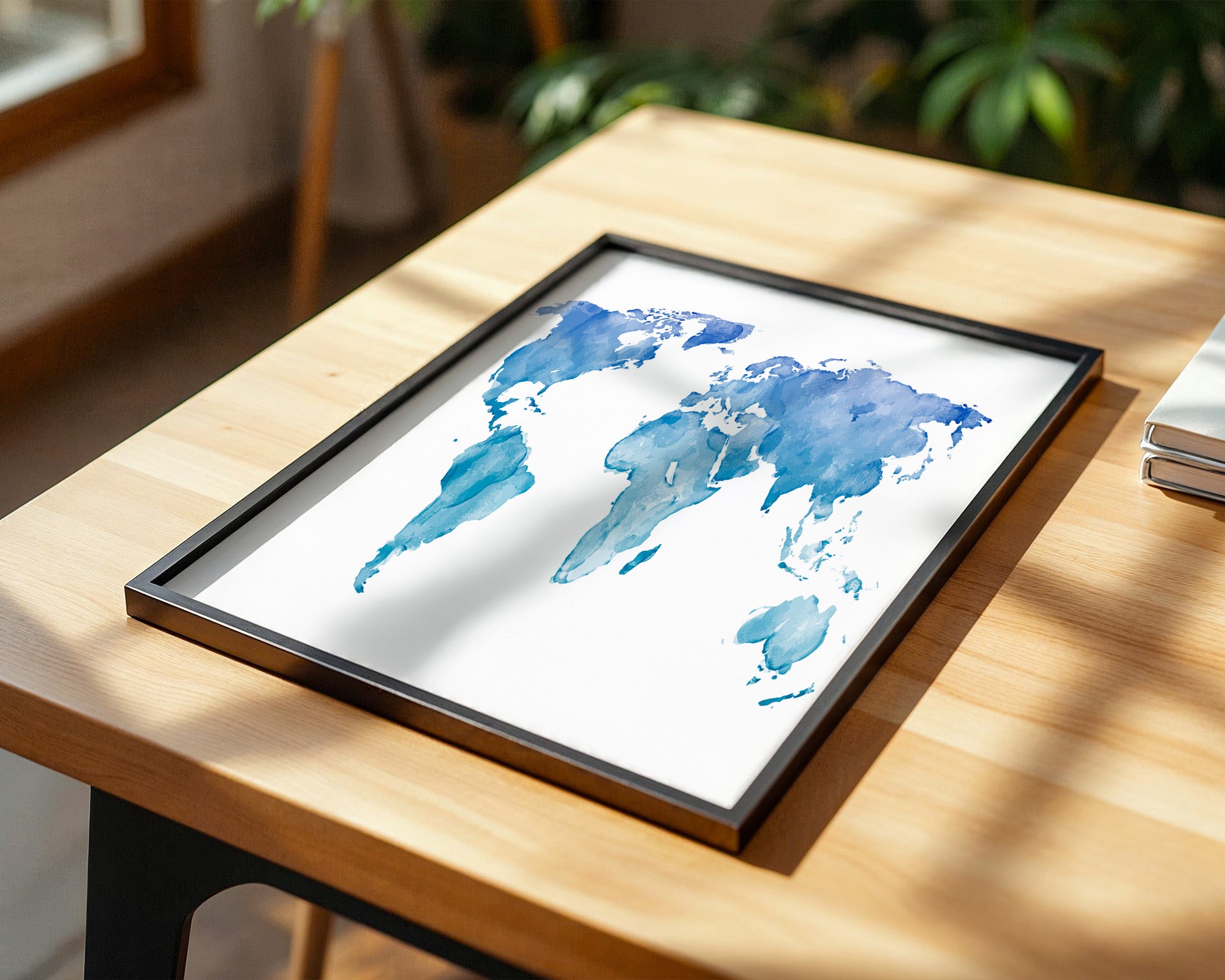 Weltkarte Aquarell Blau