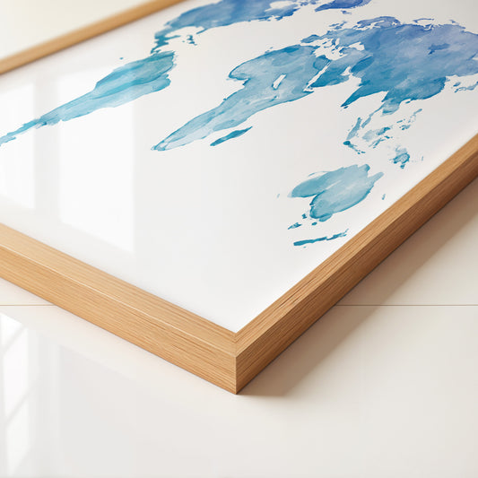 Weltkarte Aquarell Blau