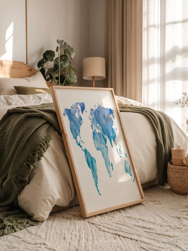 Weltkarte Aquarell Blau