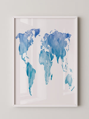 Weltkarte Aquarell Blau