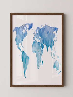 Weltkarte Aquarell Blau