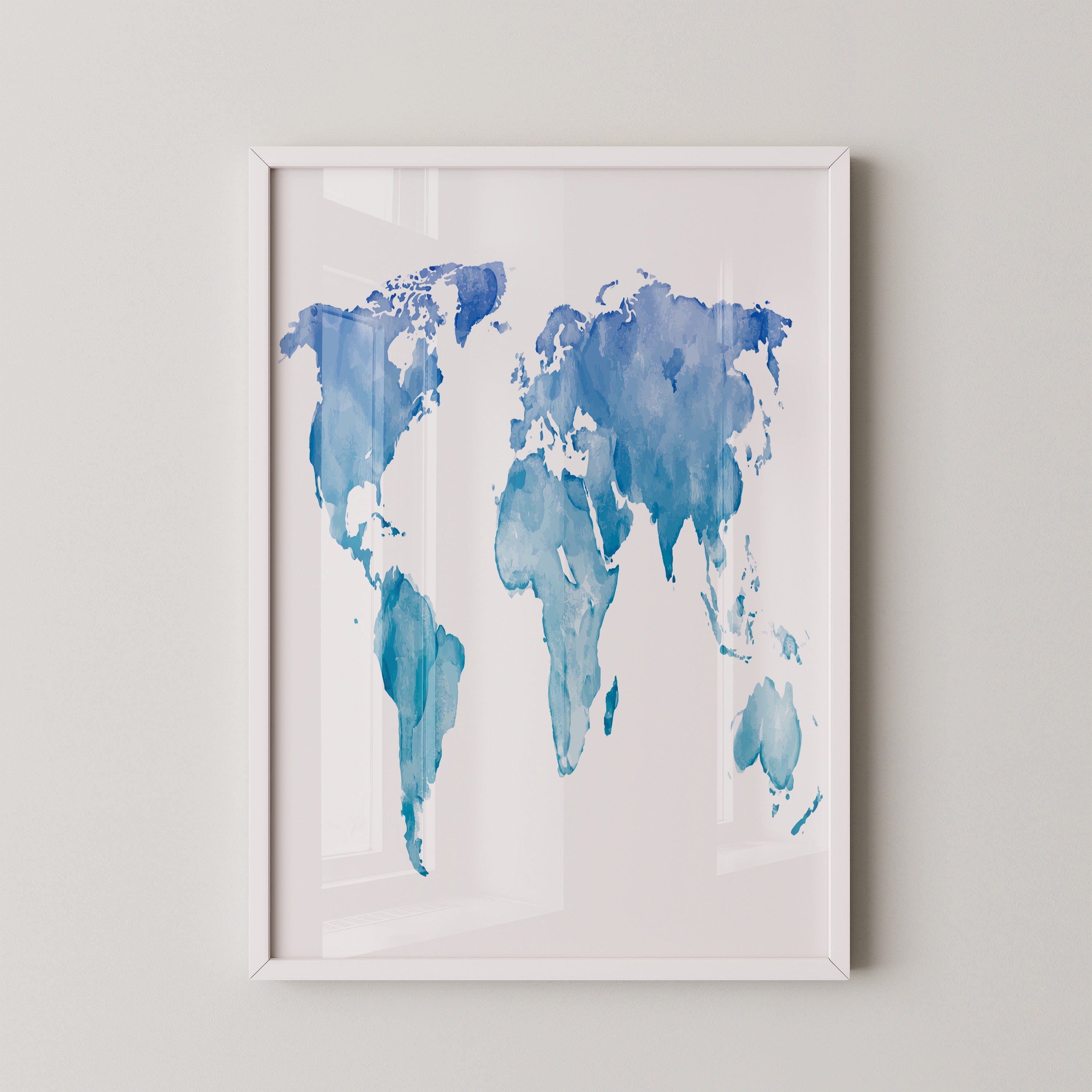 Weltkarte Aquarell Blau