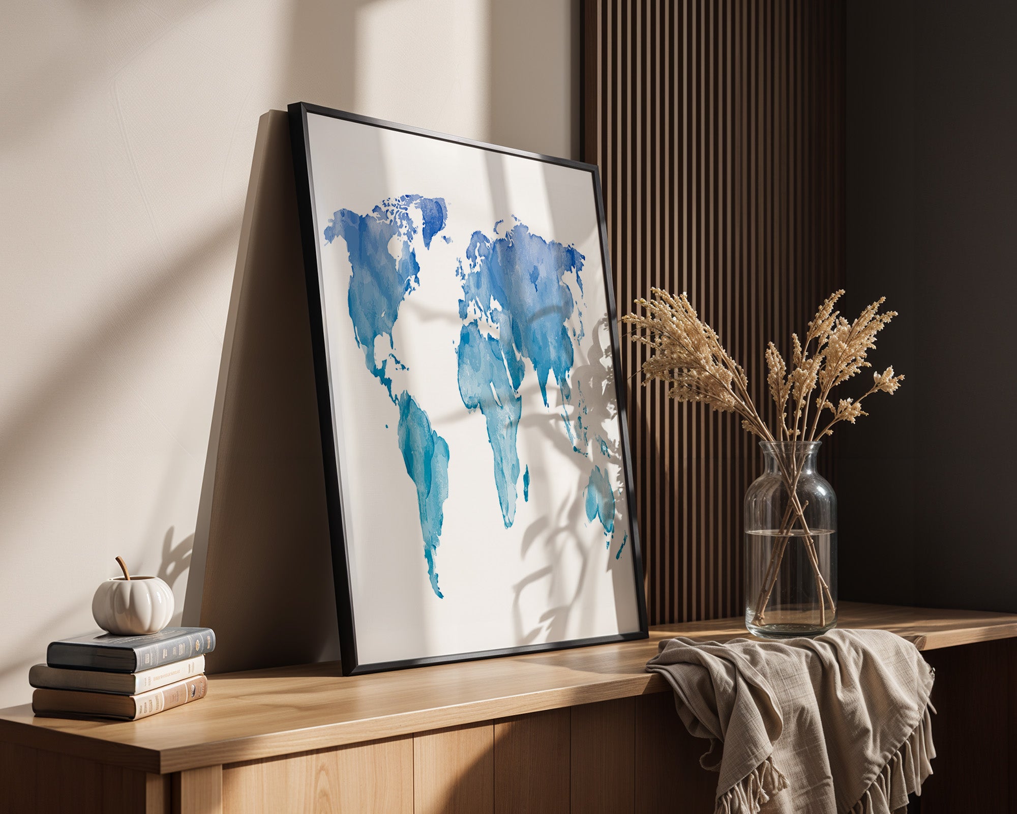 Weltkarte Aquarell Blau