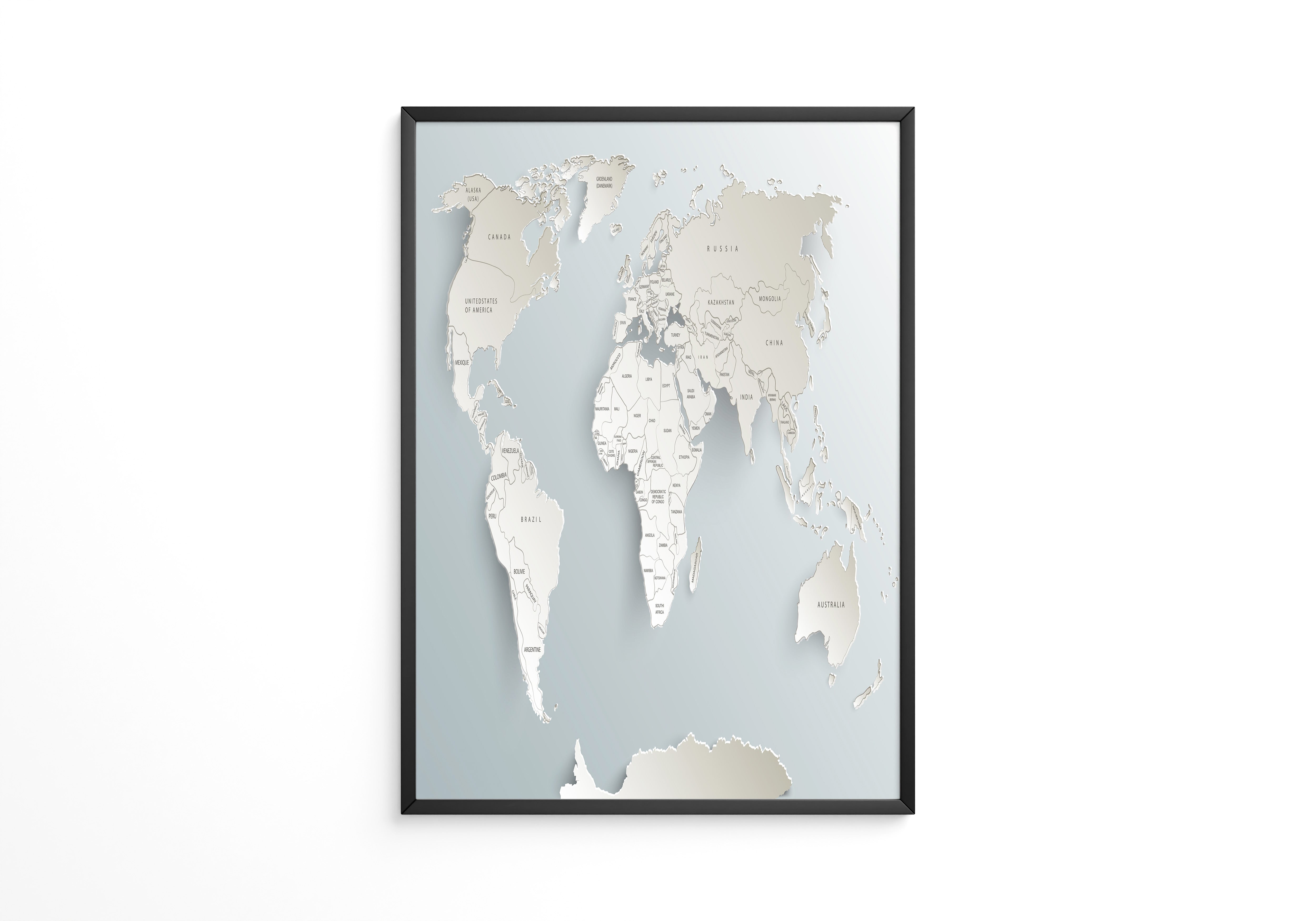 Weltkarte Relief Grautöne