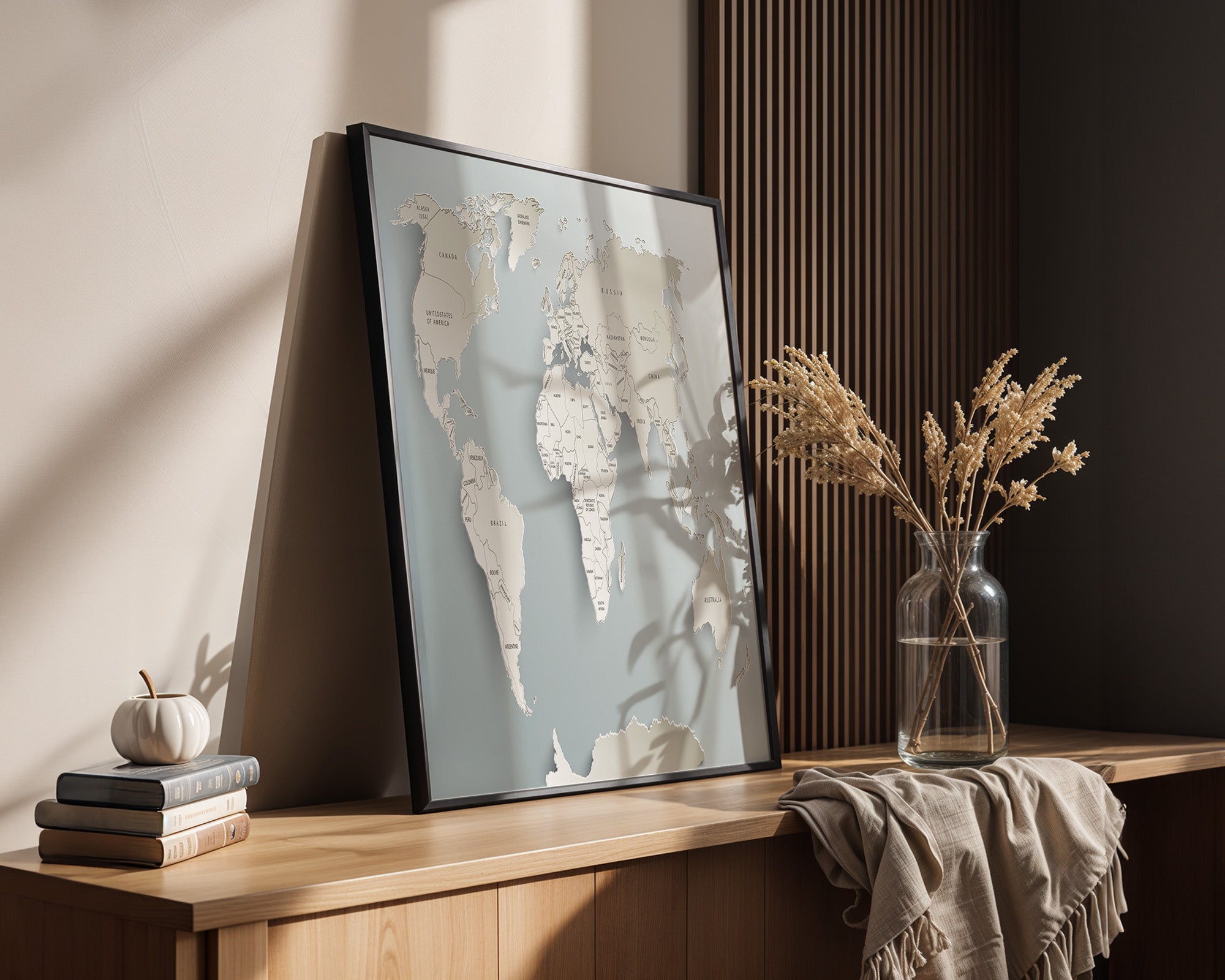 Weltkarte Relief Grautöne