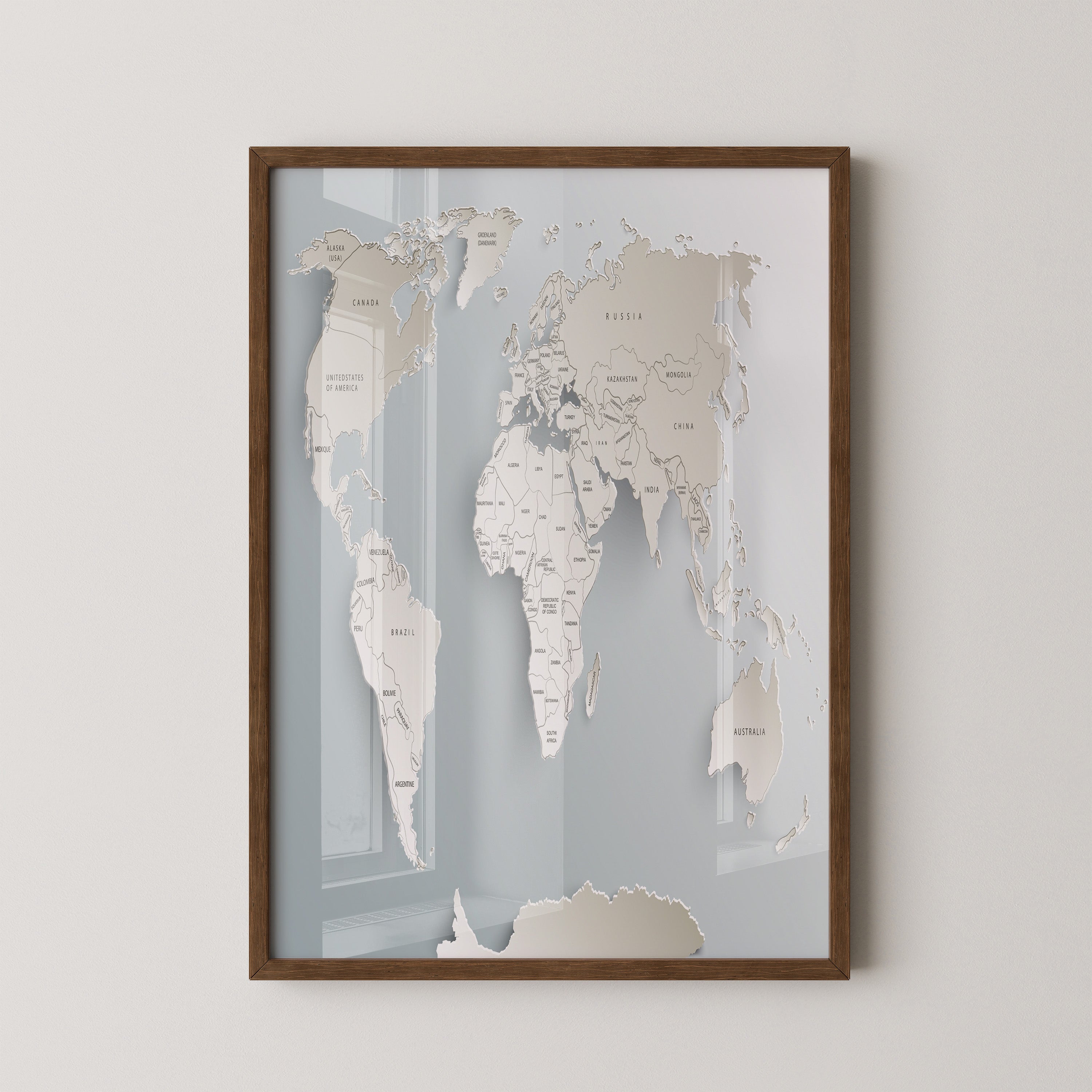 Weltkarte Relief Grautöne