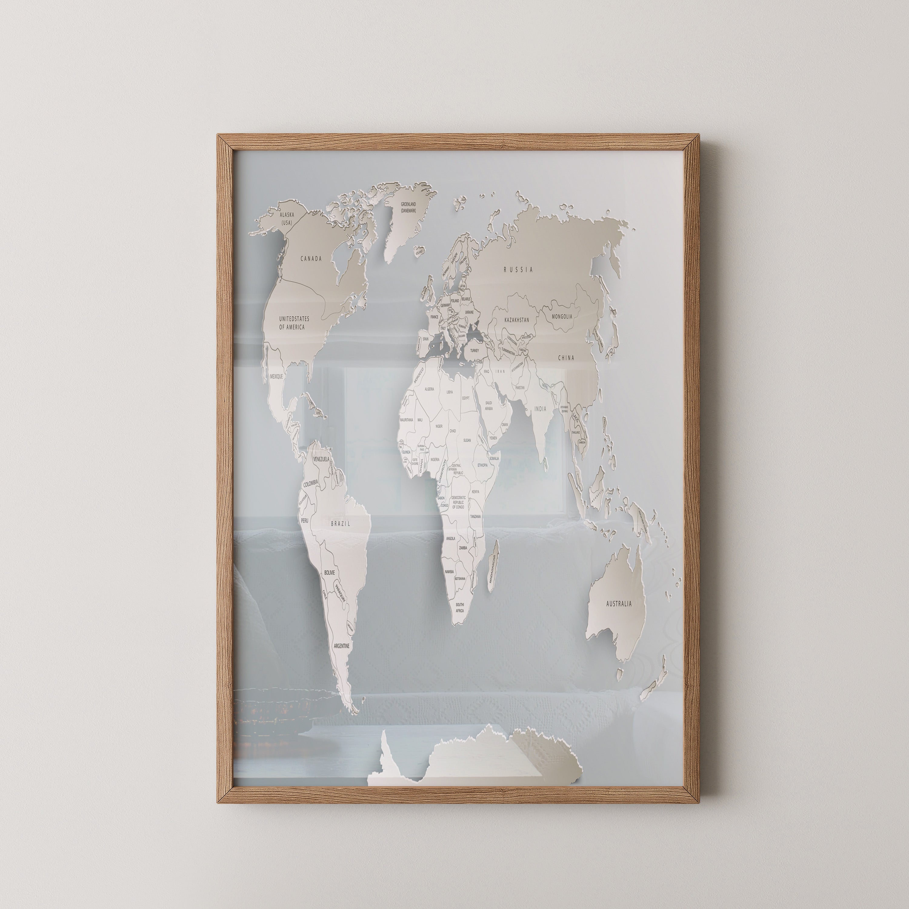 Weltkarte Relief Grautöne