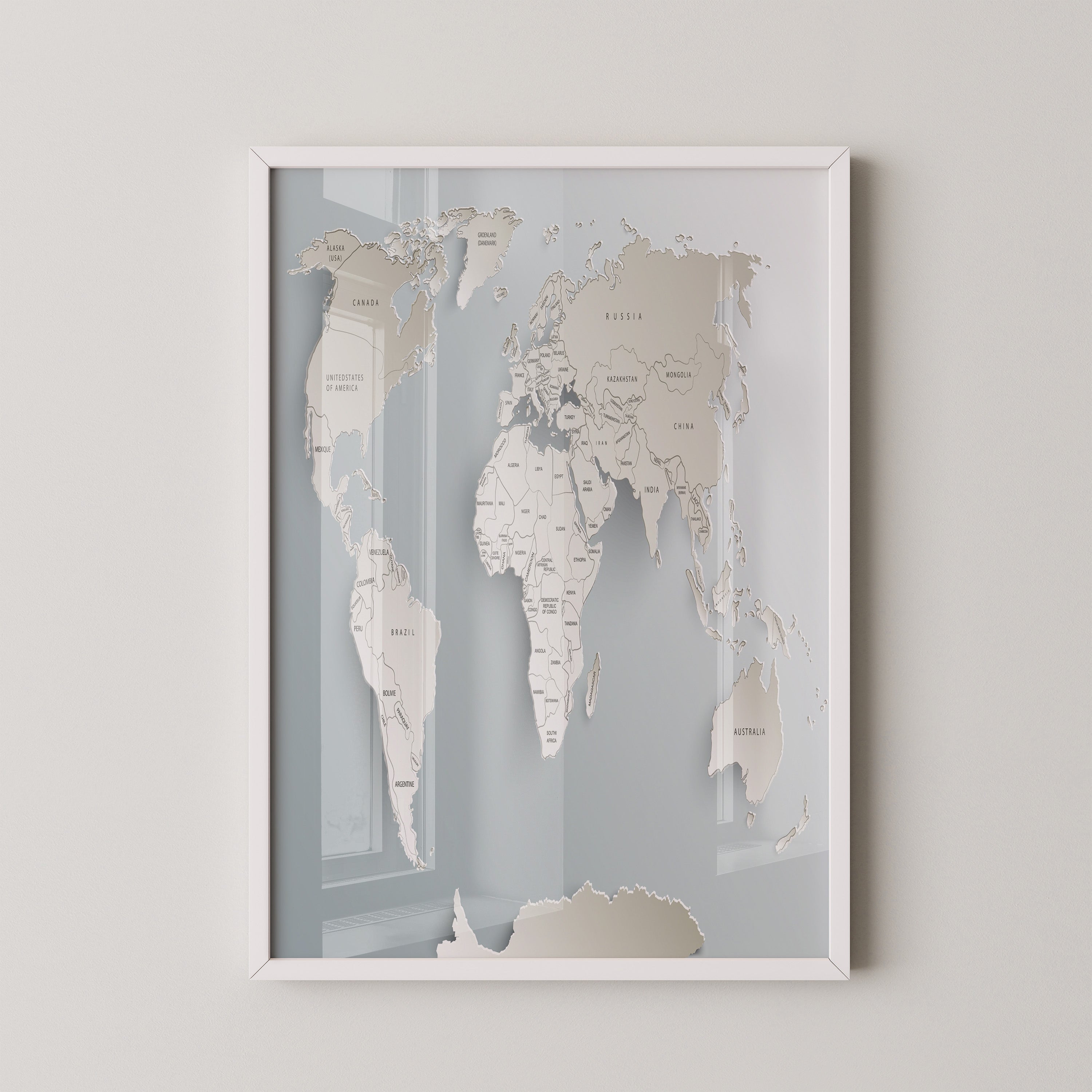 Weltkarte Relief Grautöne