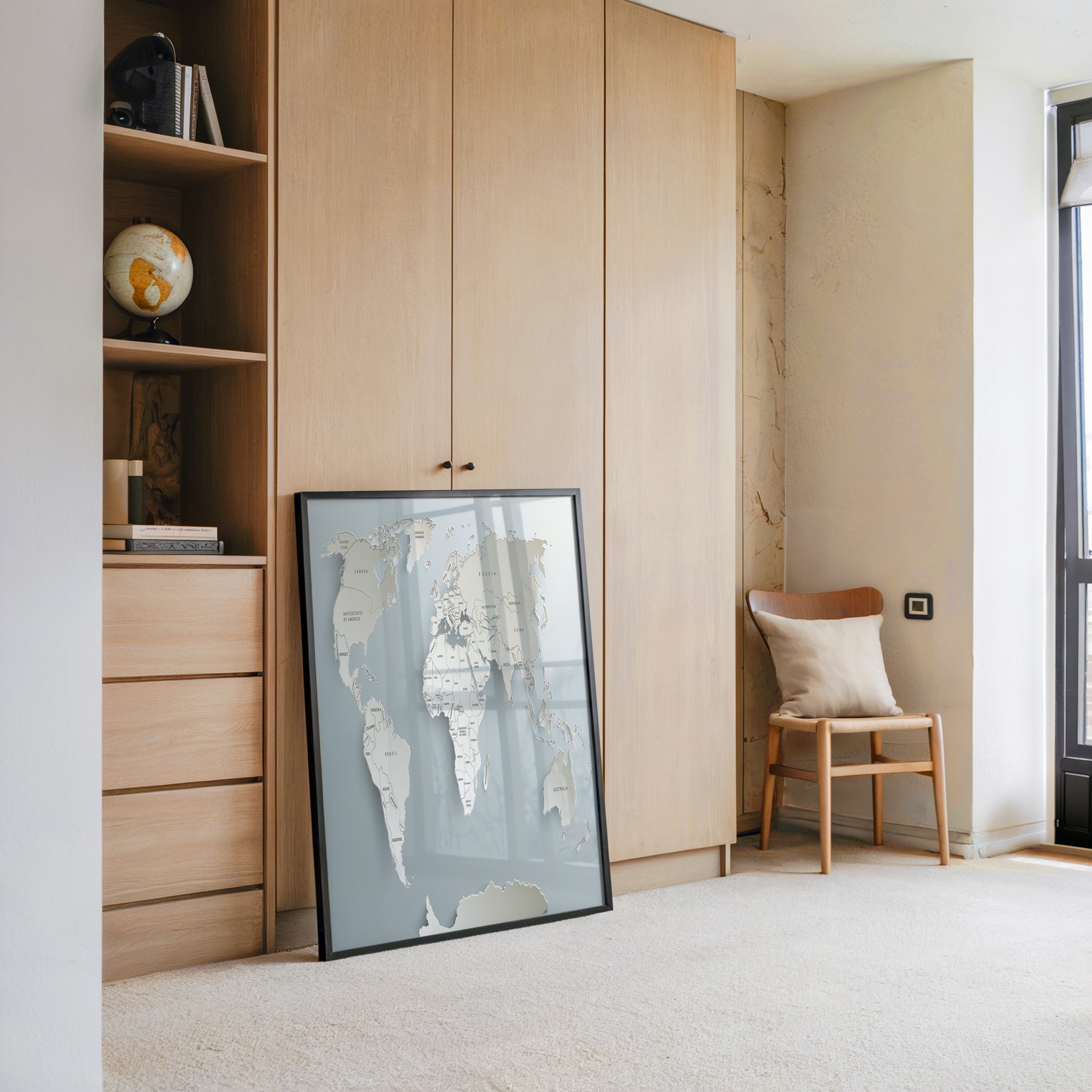 Weltkarte Relief Grautöne