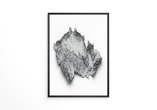 Reliefkarte dezentral Graustufen