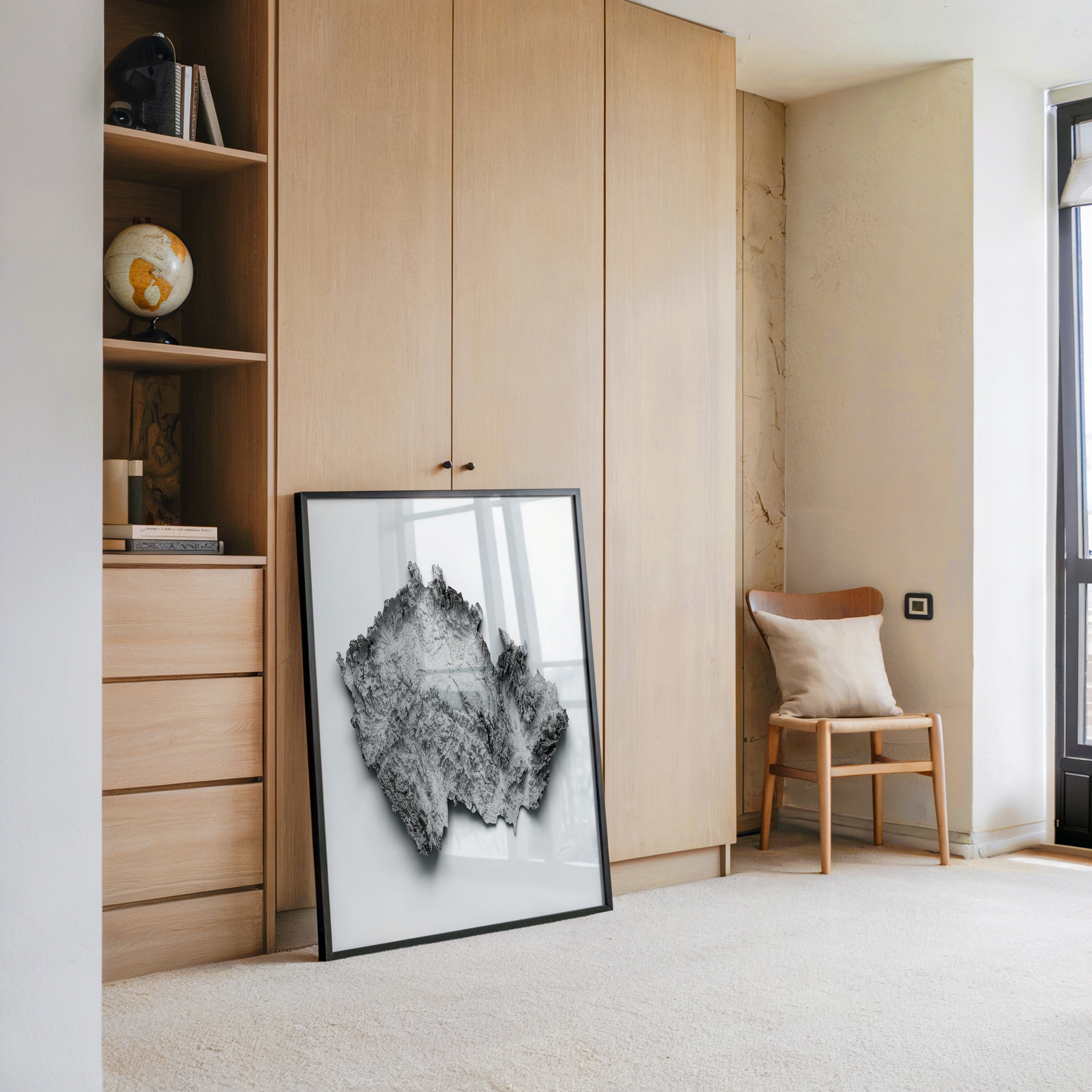 Reliefkarte dezentral Graustufen