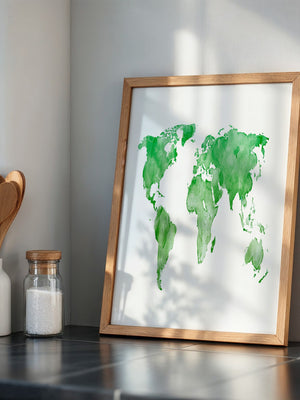 Weltkarte Aquarell grün