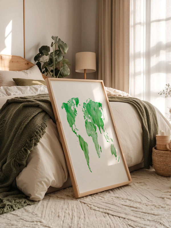 Weltkarte Aquarell grün
