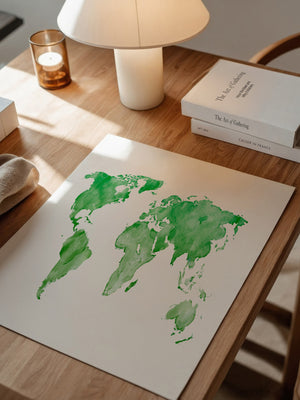Weltkarte Aquarell grün