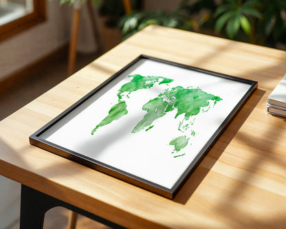 Weltkarte Aquarell grün