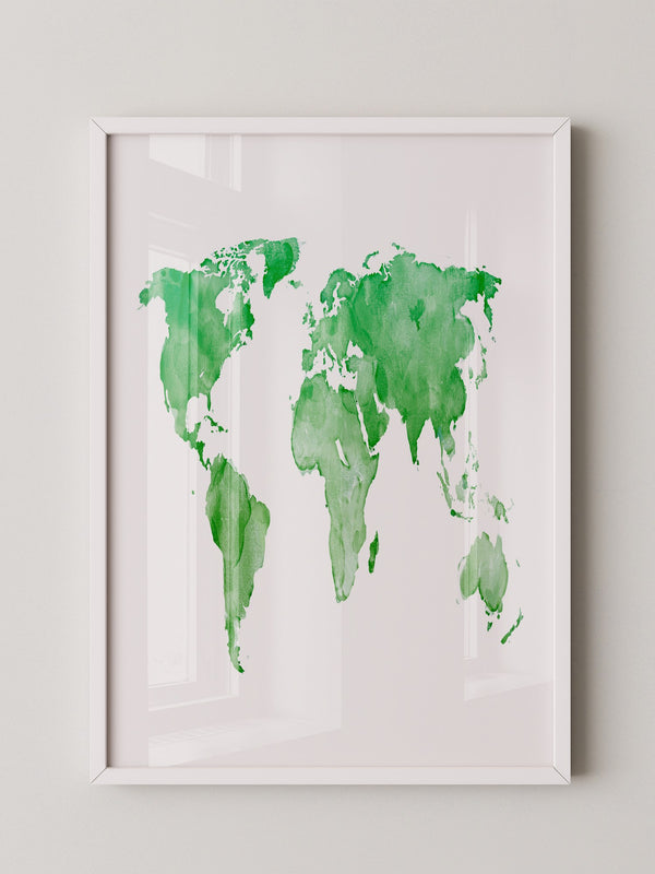 Weltkarte Aquarell grün