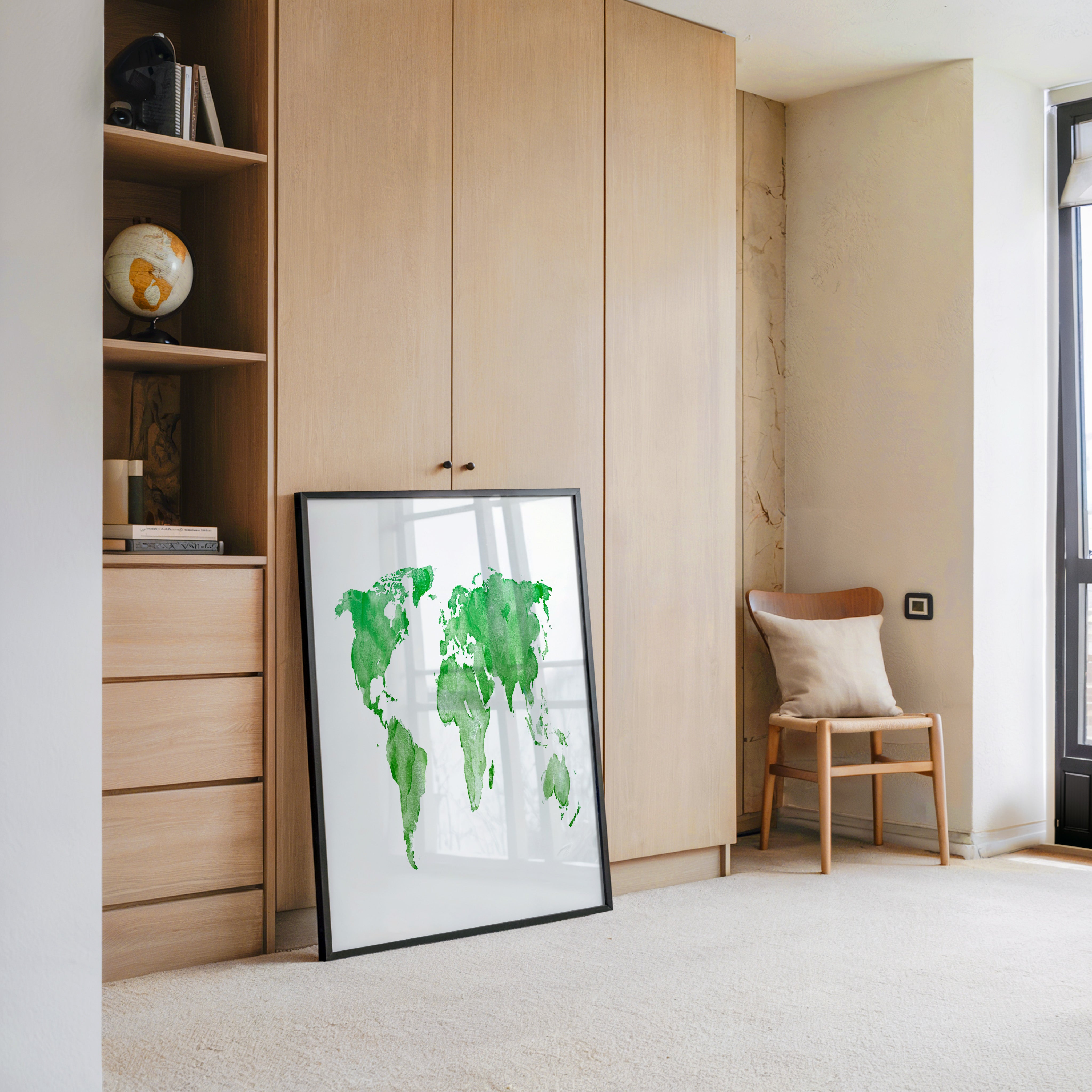 Weltkarte Aquarell grün