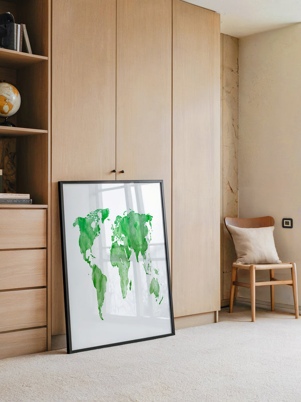 Weltkarte Aquarell grün