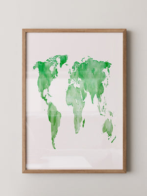 Weltkarte Aquarell grün