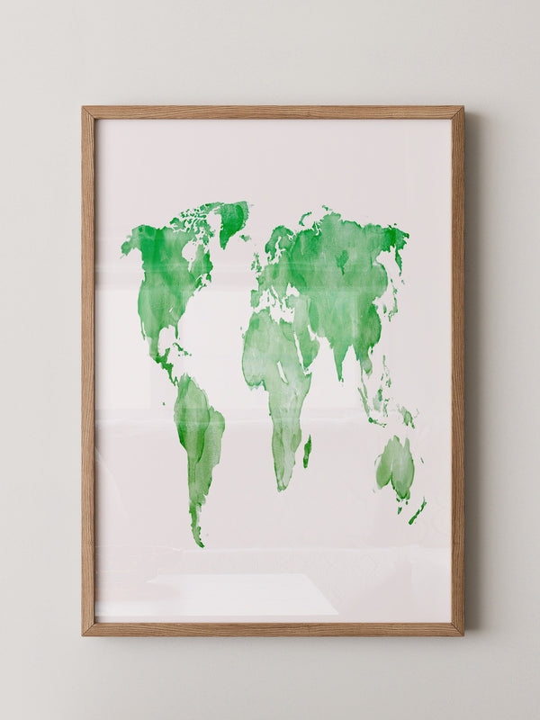 Weltkarte Aquarell grün